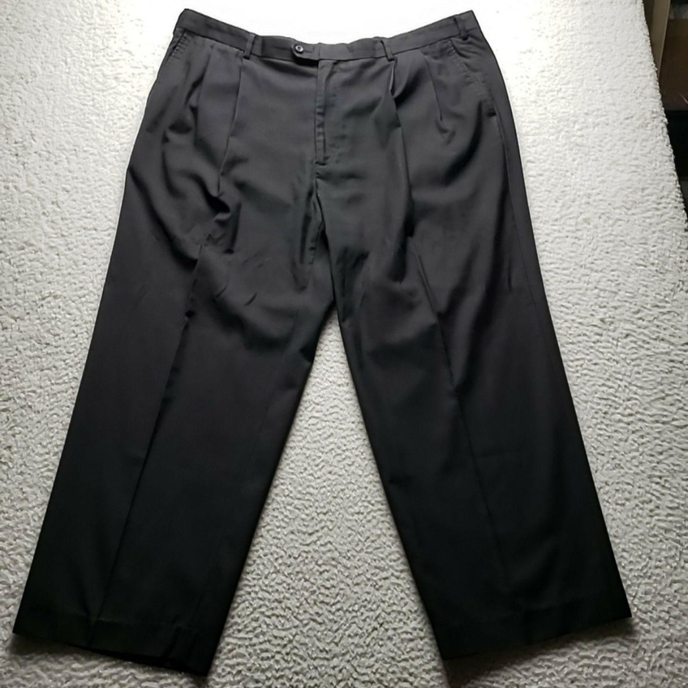 Perry Ellis America Dress Pants Mens 44x30 Black Microfiber Pleated Classic Fit